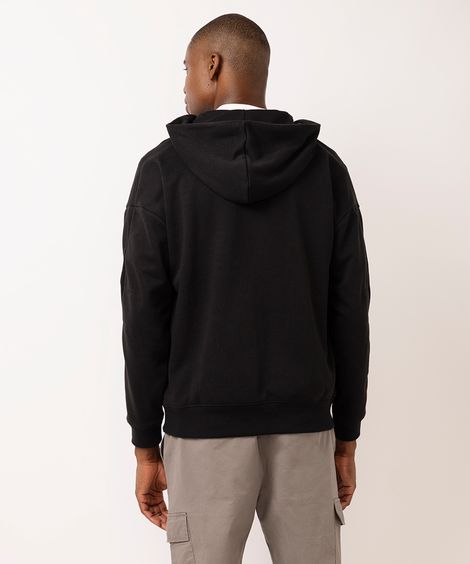 jaqueta masculina de moletom com capuz preta