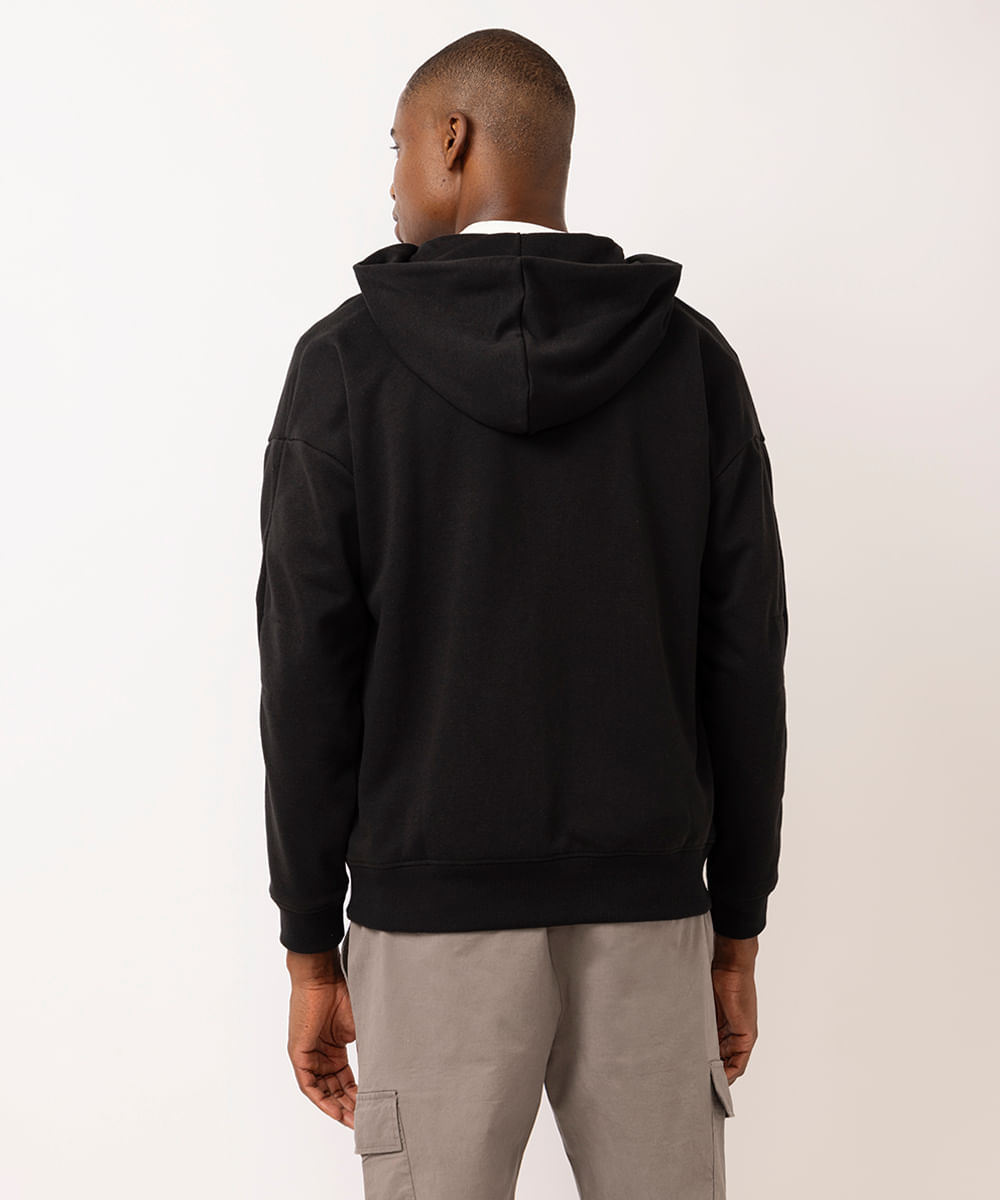 jaqueta masculina de moletom com capuz preta