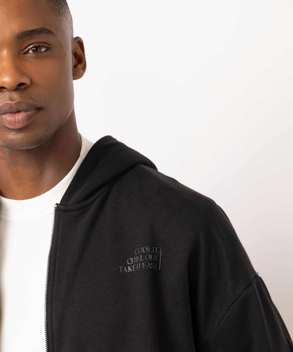 jaqueta masculina de moletom com capuz preta