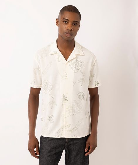 camisa texturizada folhagem off white