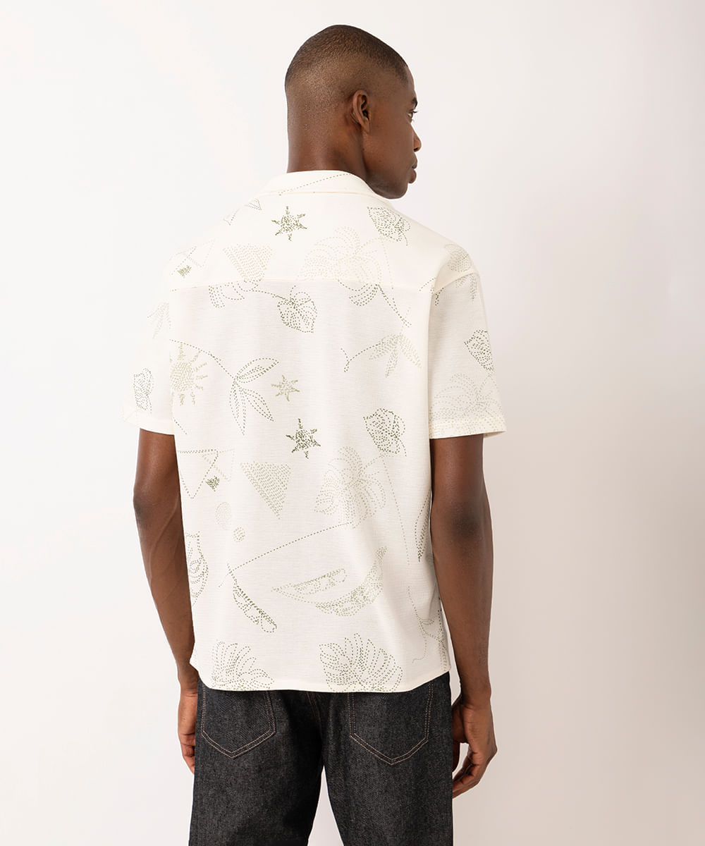 camisa texturizada folhagem off white