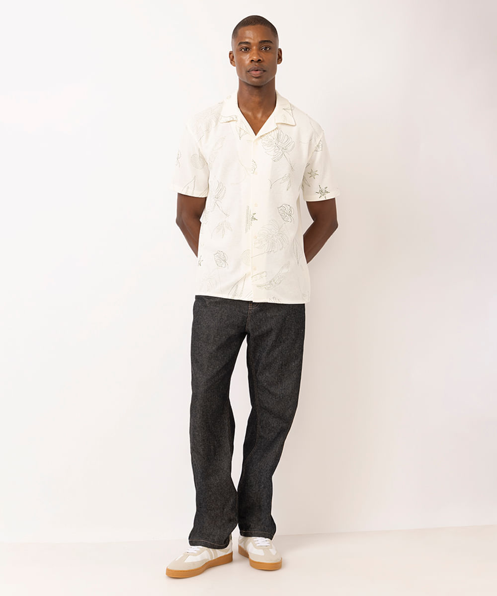 camisa texturizada folhagem off white
