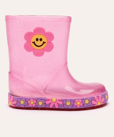 galocha infantil com glitter floral rosa