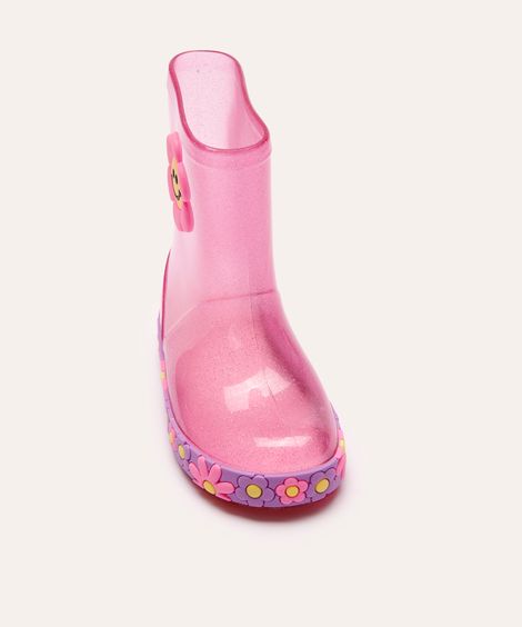 galocha infantil com glitter floral rosa