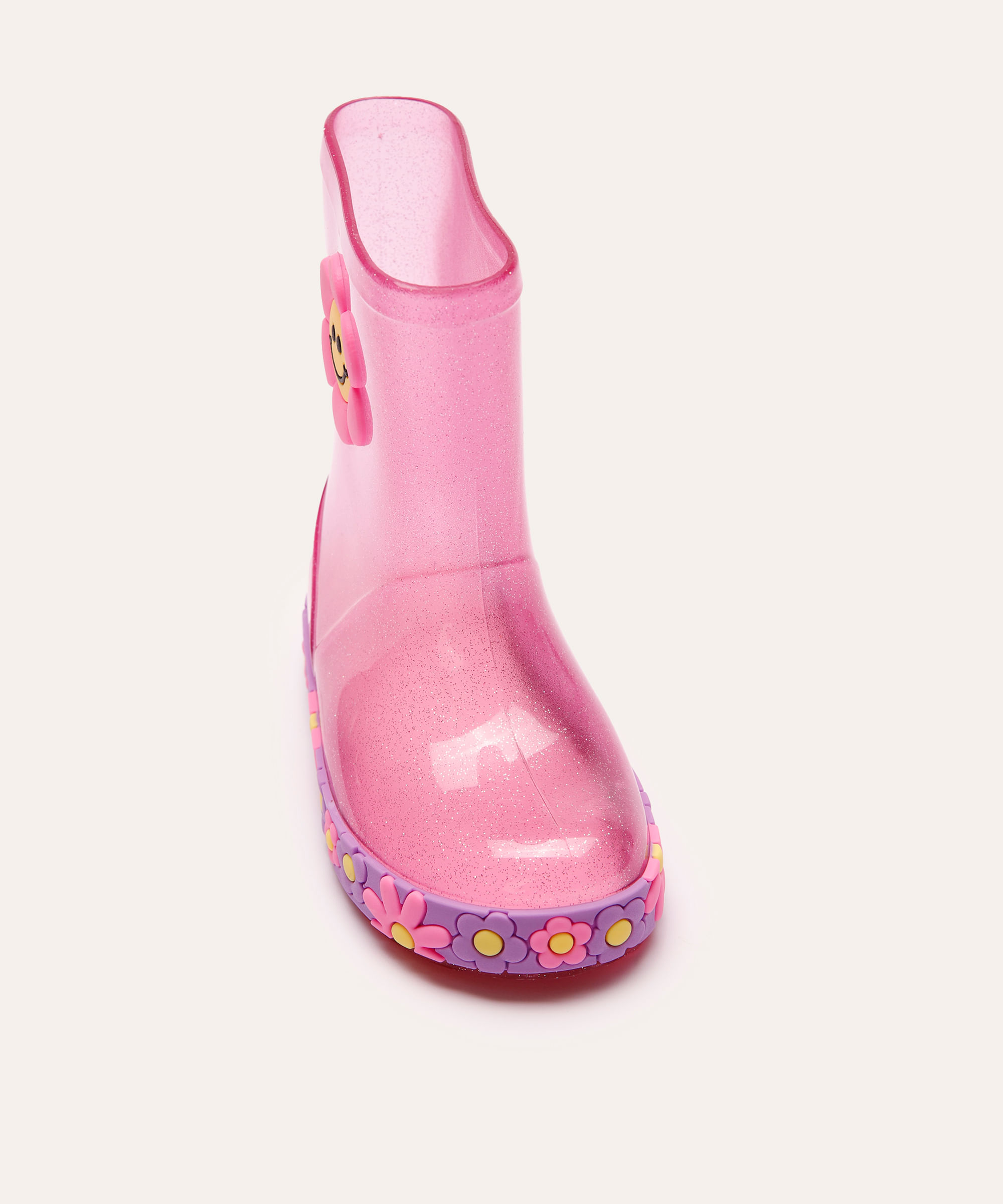 galocha infantil com glitter floral rosa