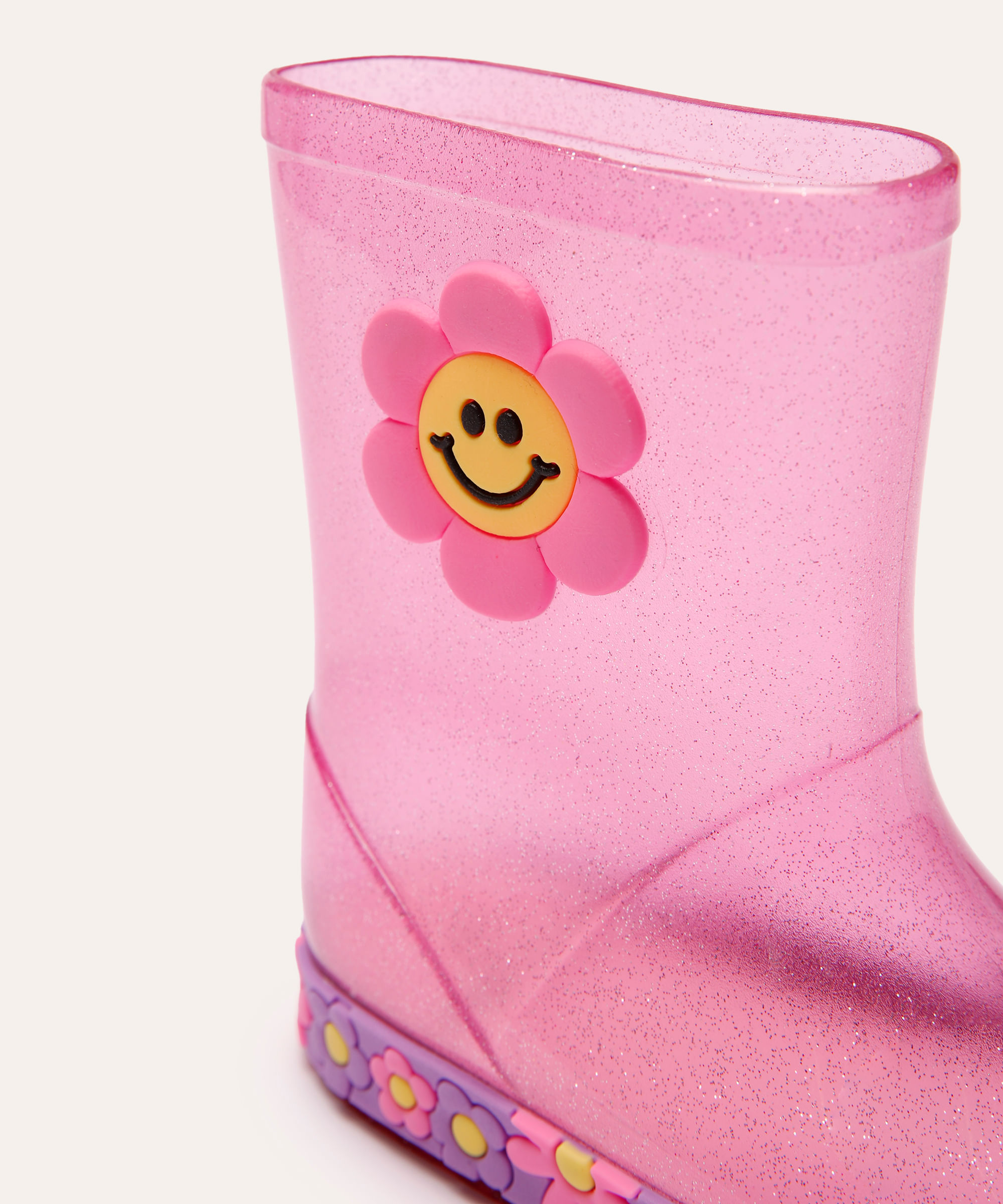galocha infantil com glitter floral rosa