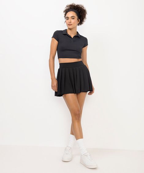 short saia feminino esportivo plissado preto
