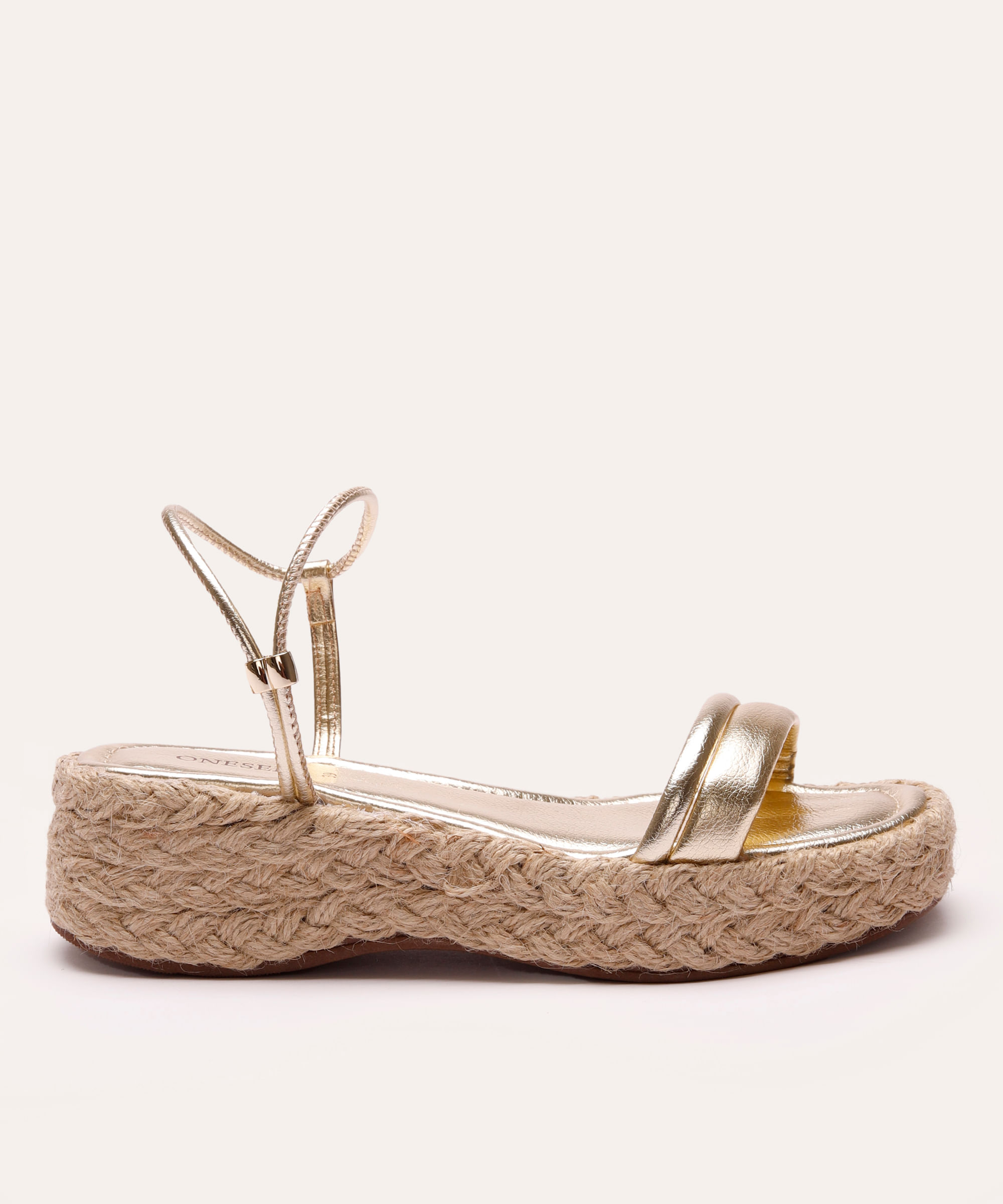 sandália flatform salto texturizado oneself dourada