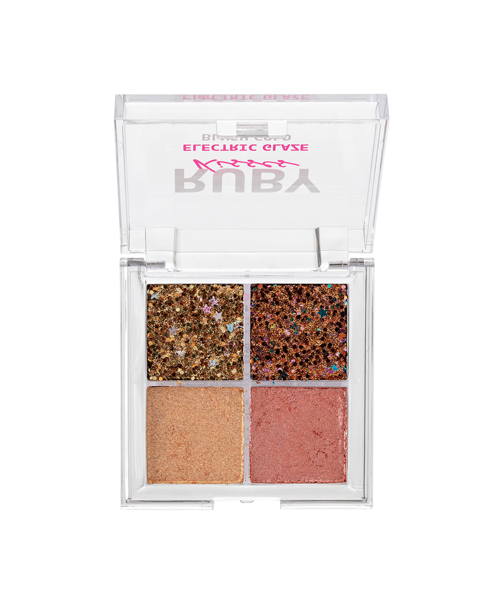 paleta ruby kisses de sombras glitter electric glaze blush gold colorida