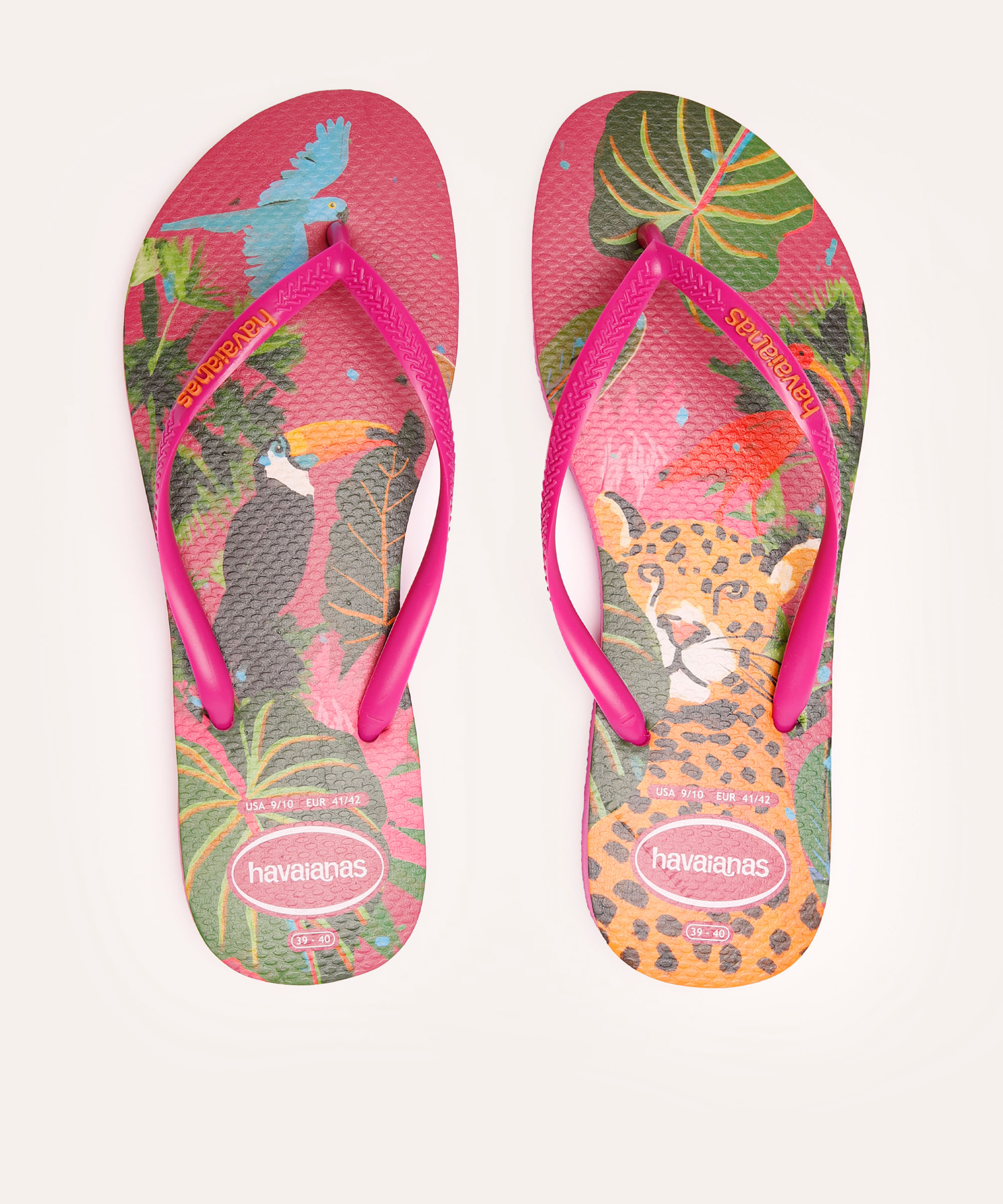 chinelo feminino havaianas slim folhagens rosa
