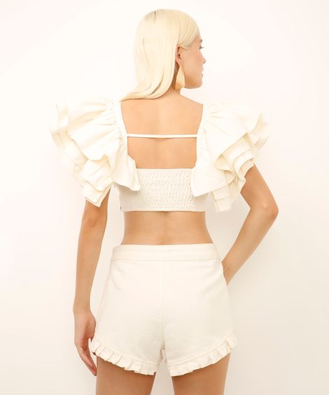 top de sarja com babados off white