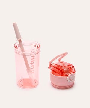 garrafa wolff com canudo porta snack e alça 450ml rosa