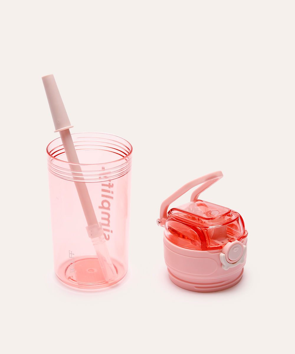 garrafa wolff com canudo porta snack e alça 450ml rosa