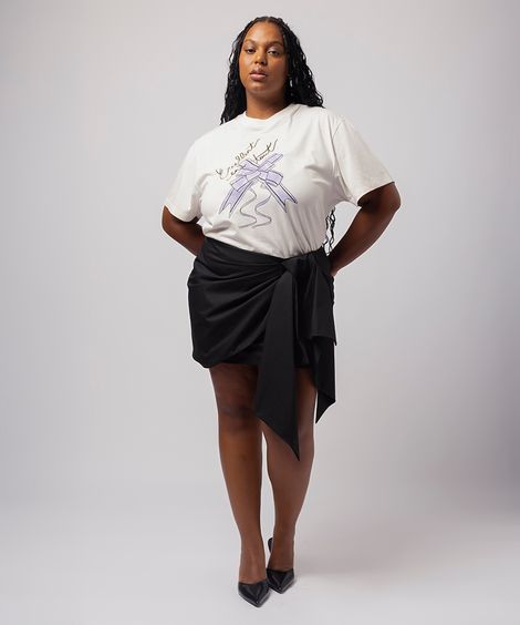 saia curta feminina com laço mindset lo de lui plus size preta