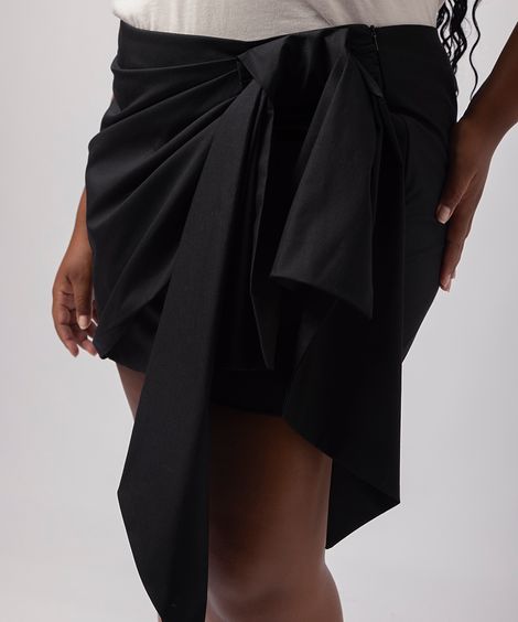 saia curta feminina com laço mindset lo de lui plus size preta