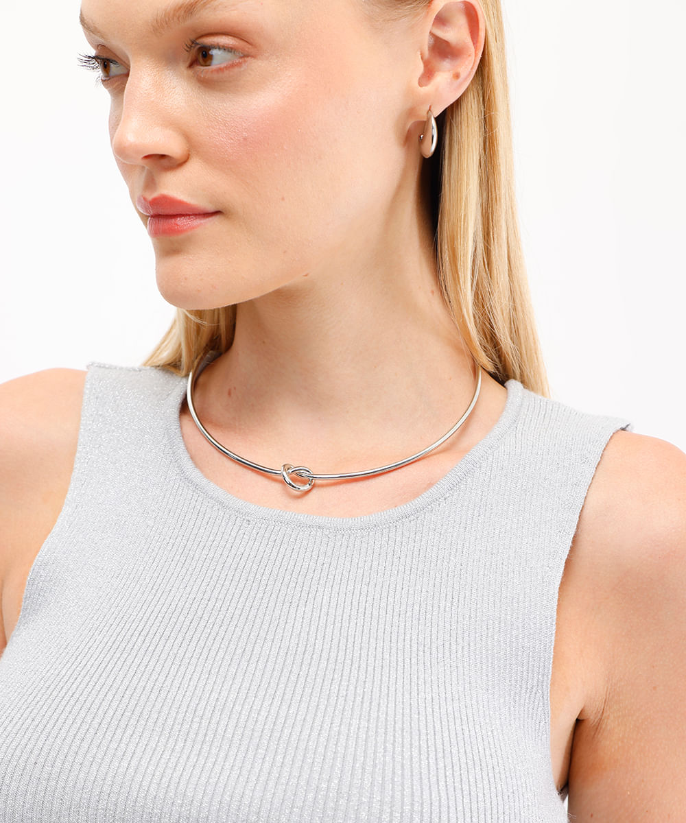 cropped de tricot com lurex canelado prateado