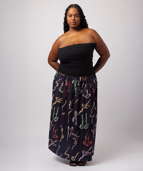 vestido midi feminino laços mindset lo de lui plus size preto