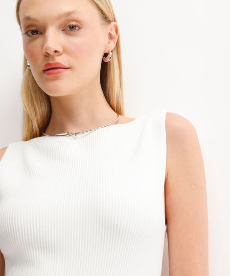 regata feminina de viscose canelada off white