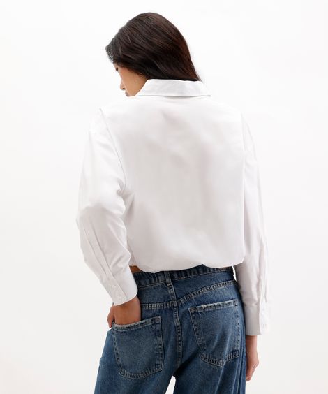 camisa feminina de algodão amarração na barra off white