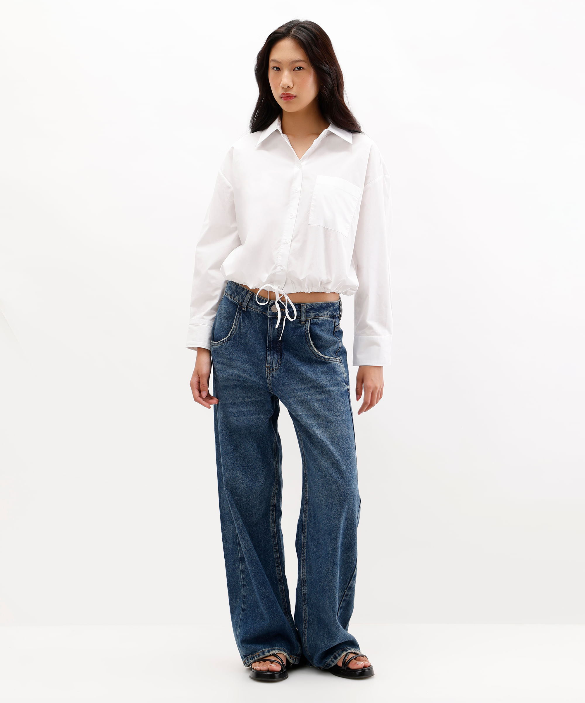 camisa feminina de algodão amarração na barra off white