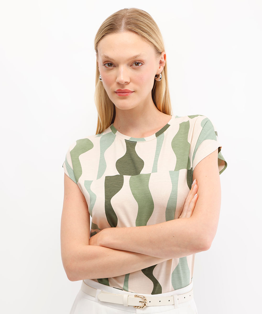 blusa feminina de viscose geométrica verde