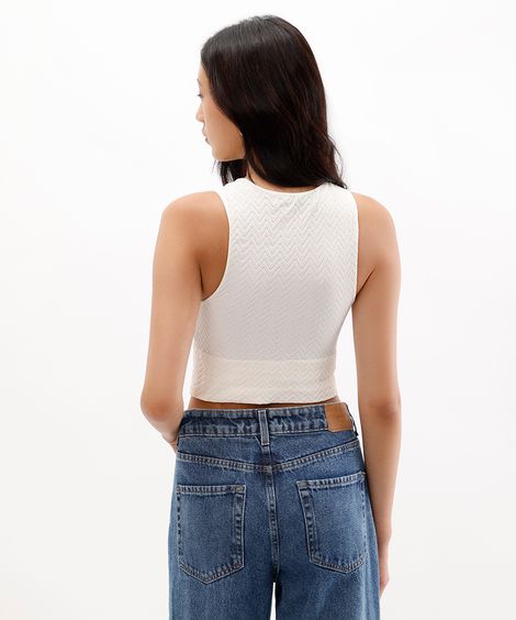 cropped feminino alongado de poliamida chevron off white