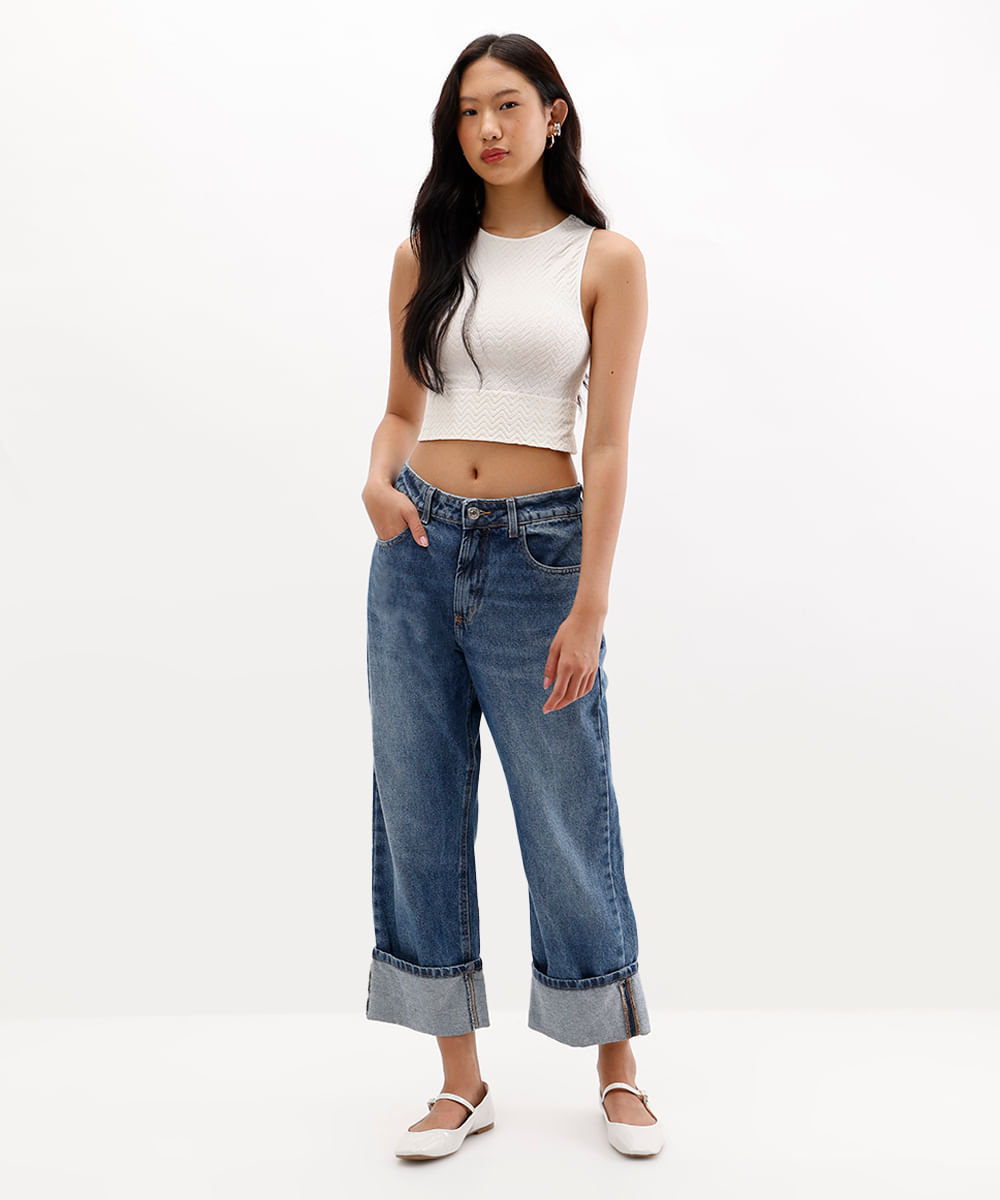 cropped feminino alongado de poliamida chevron off white