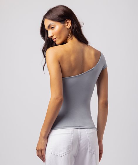 blusa ombro único com franzido mindset cinza