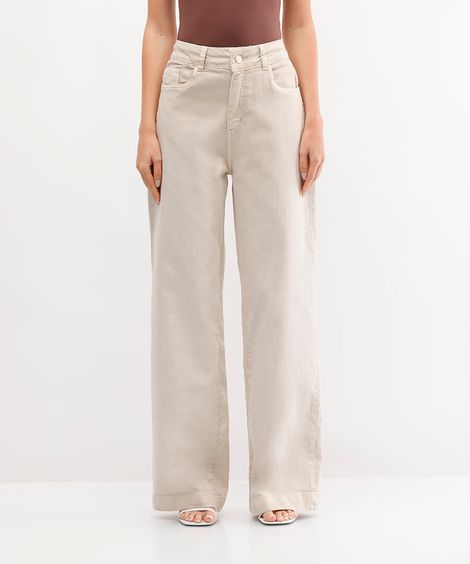 calça wide leg de sarja feminina sawary bege