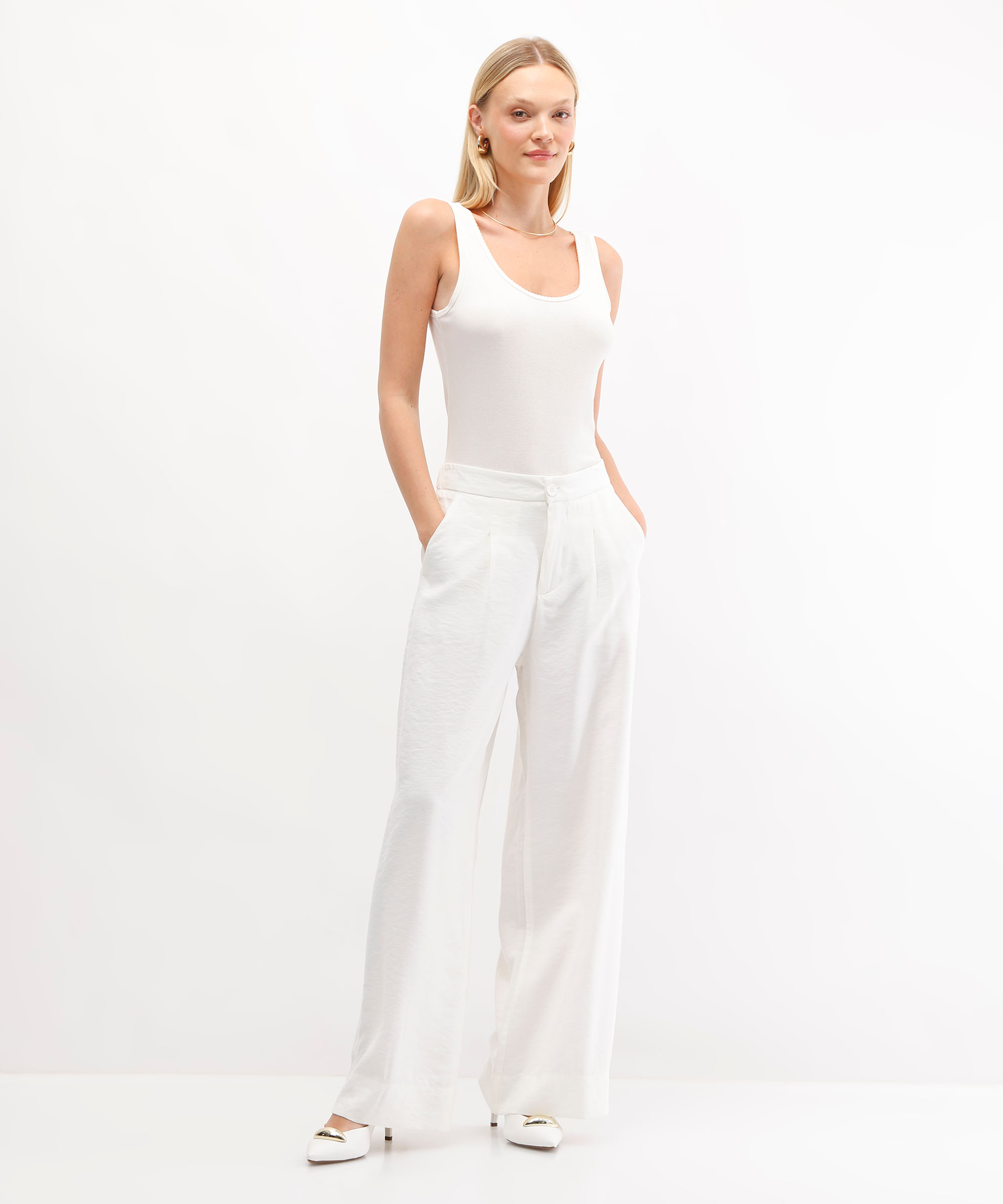 regata feminina de viscose canelada off white