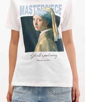 camiseta feminina de algodão girl with a pearl earring off white