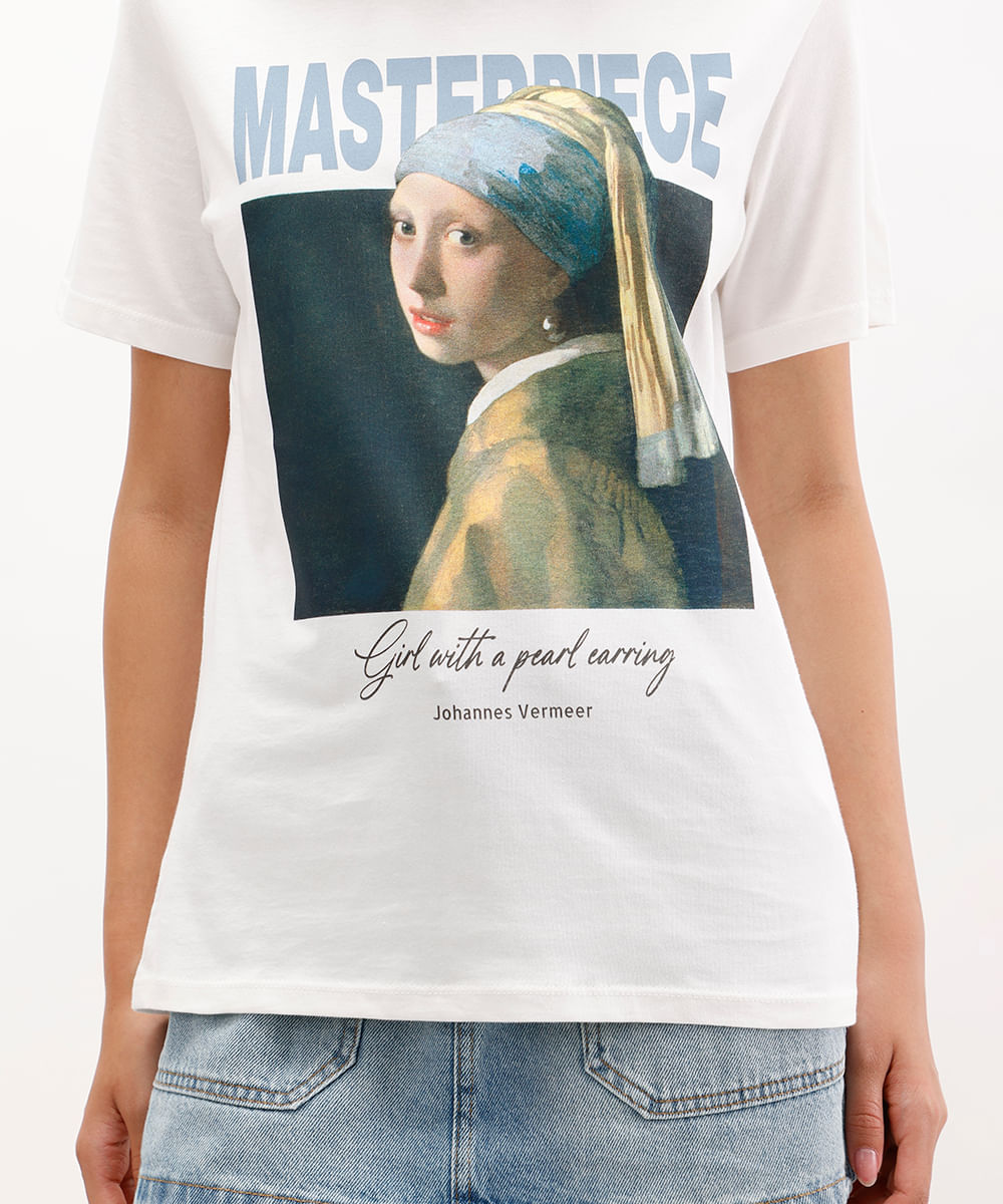 camiseta feminina de algodão girl with a pearl earring off white