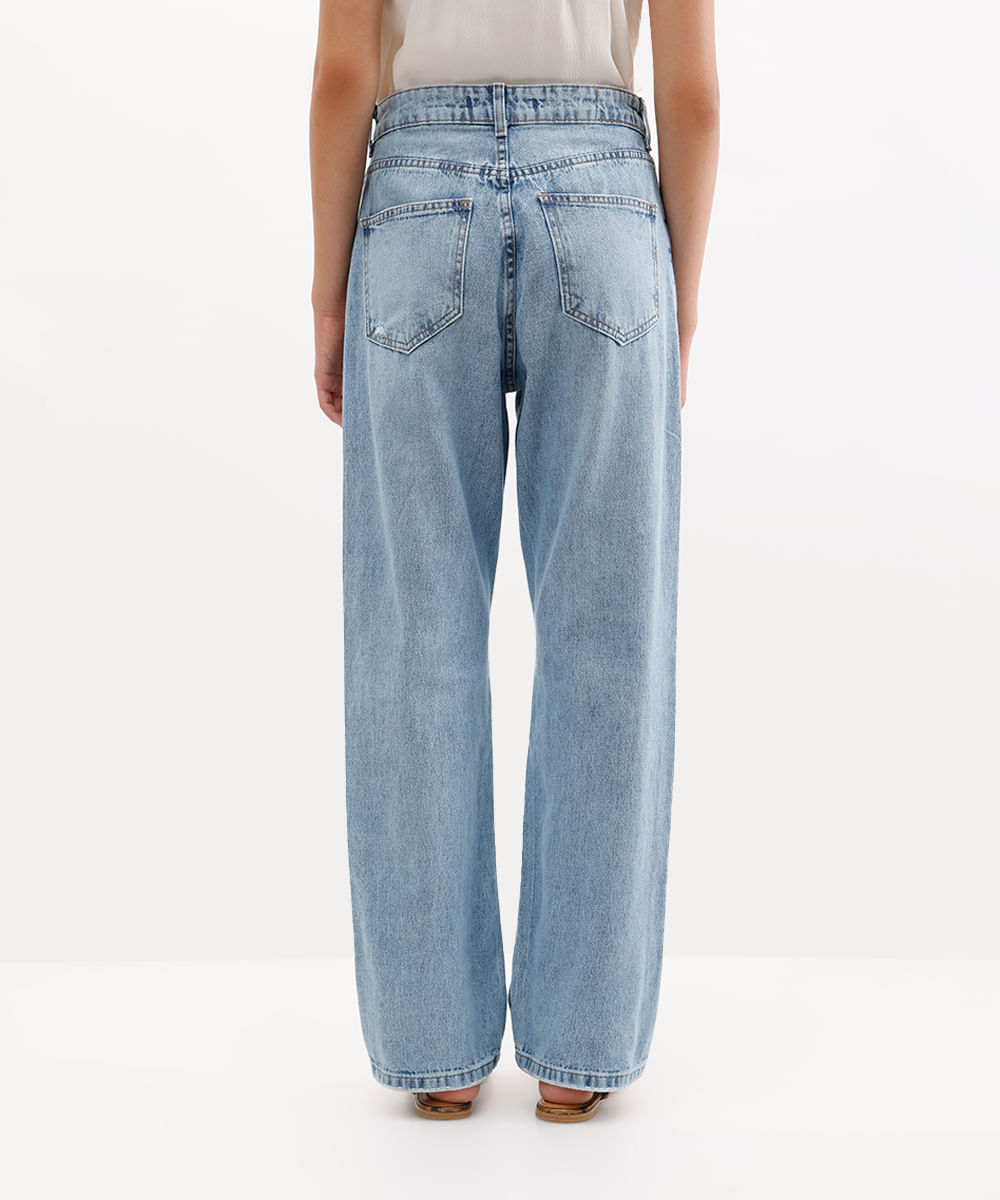 calça reta feminina jeans cintura média azul
