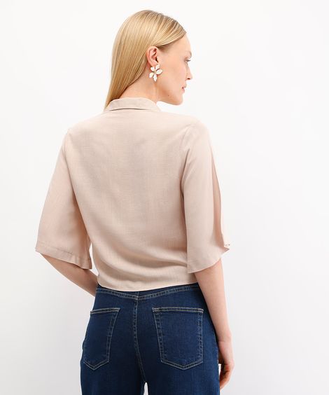 camisa cropped feminina de viscose com amarração bege
