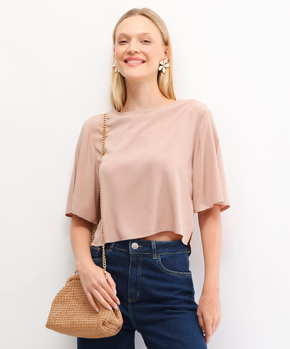 blusa feminina de viscose bege