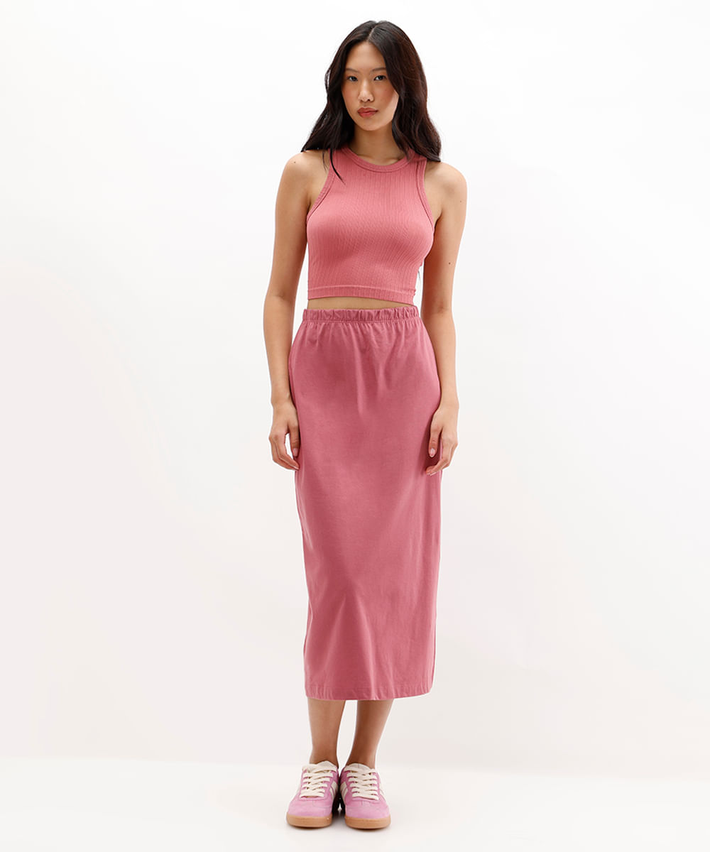 cropped feminino de poliamida canelado rosa