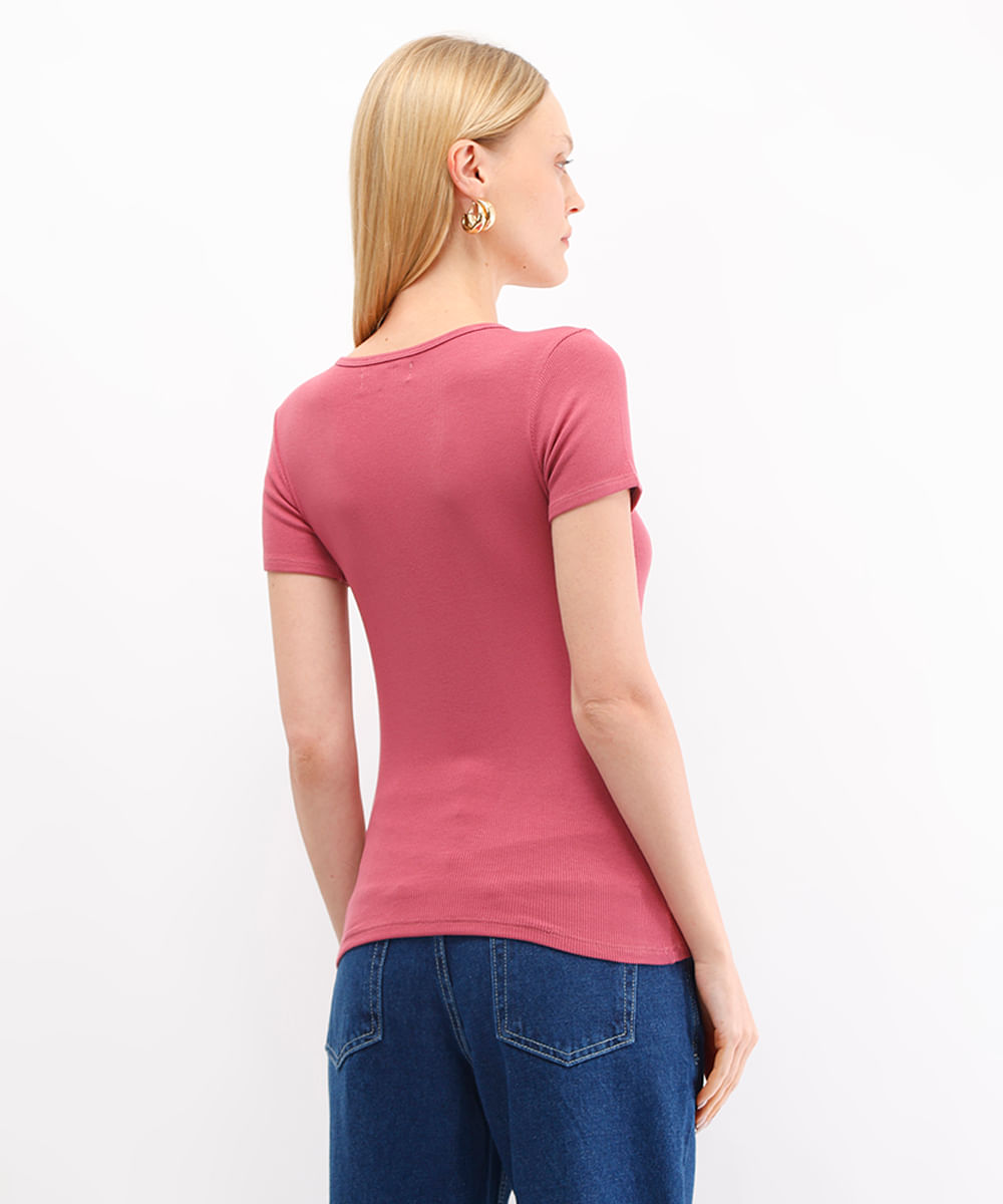 blusa feminina de viscose manga curta rosa