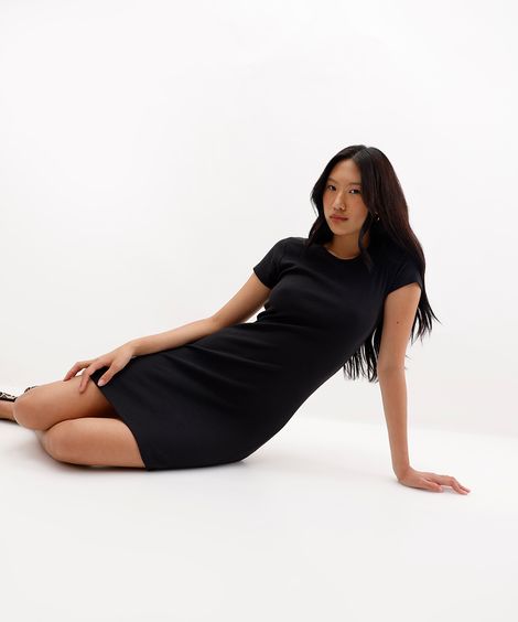 vestido básico feminino de algodão canelado preto