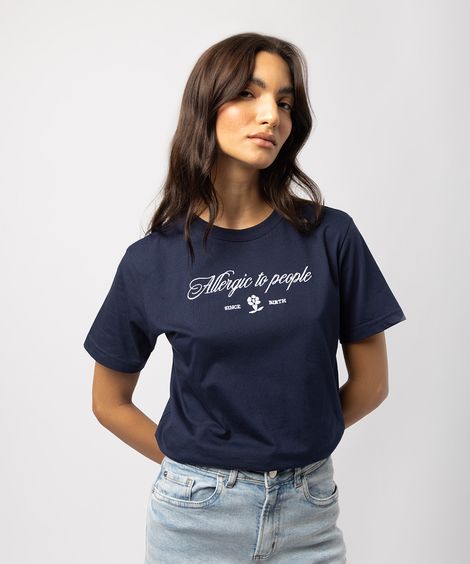camiseta feminina de algodão alergic to people mindset azul