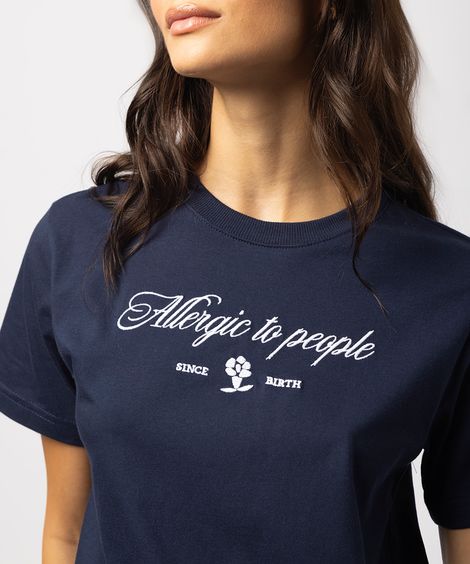 camiseta feminina de algodão alergic to people mindset azul