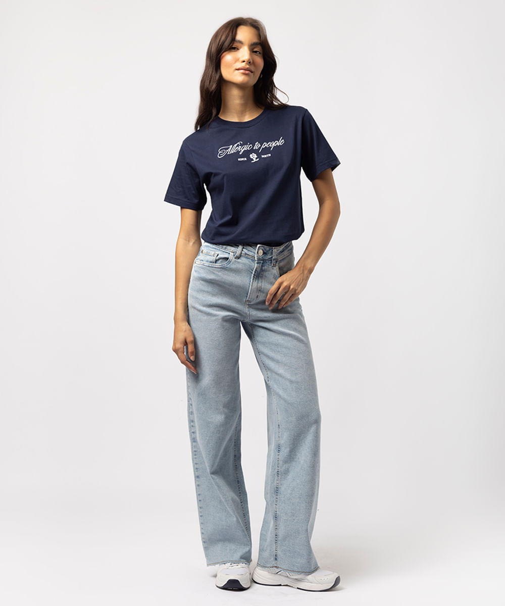 camiseta feminina de algodão alergic to people mindset azul