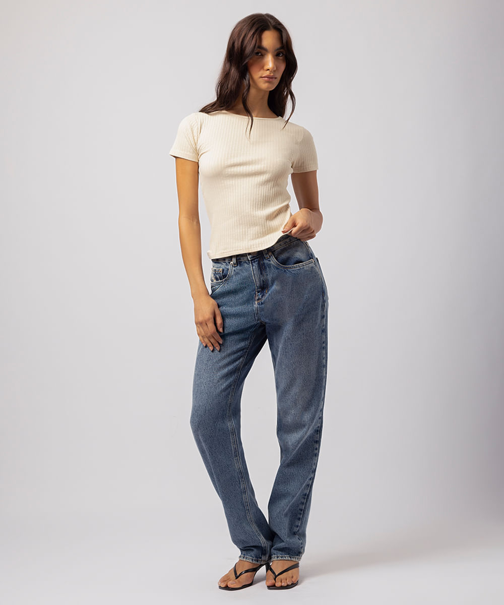 blusa feminina de viscose canelada mindset bege