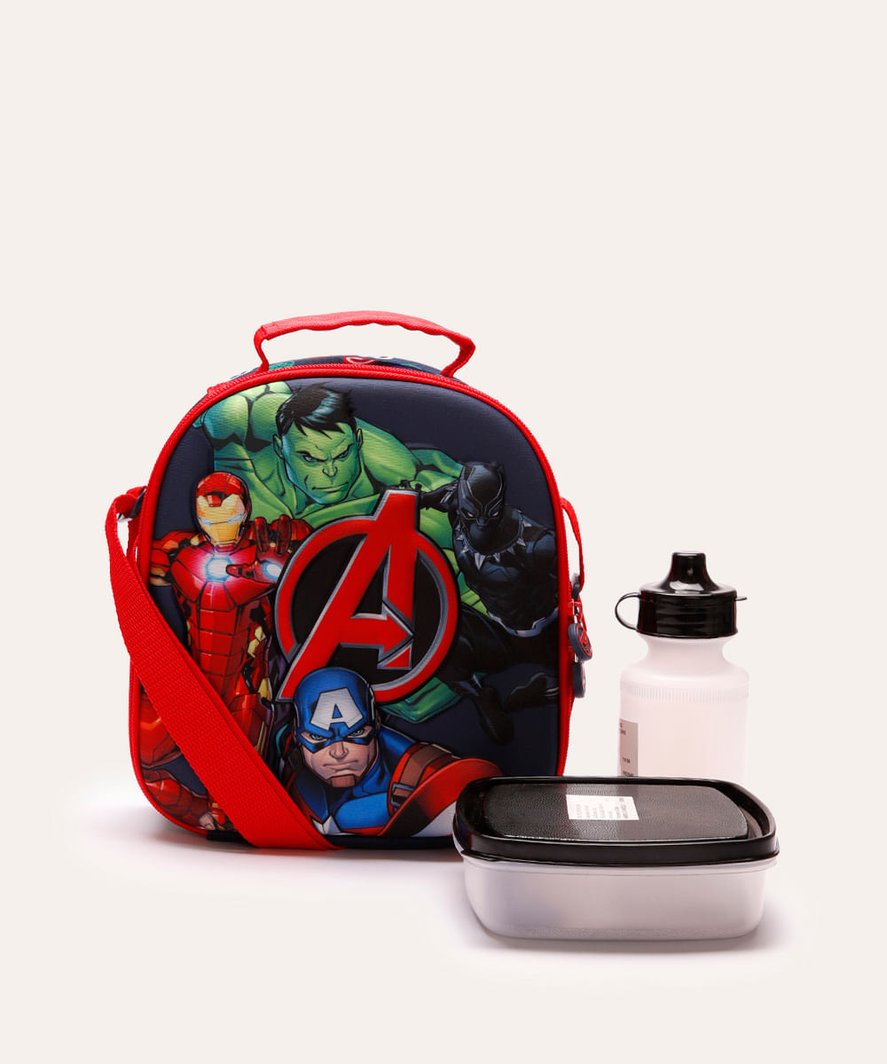 lancheira infantil avengers com alça azul