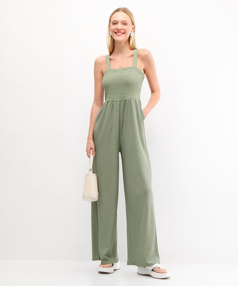 macacão wide leg texturizado verde