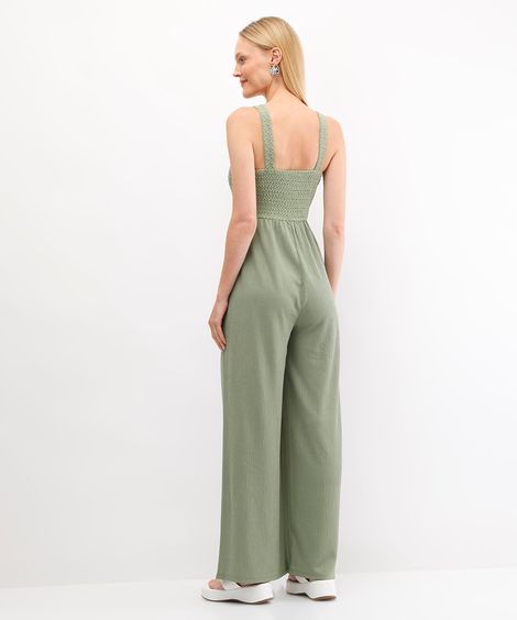 macacão wide leg texturizado verde