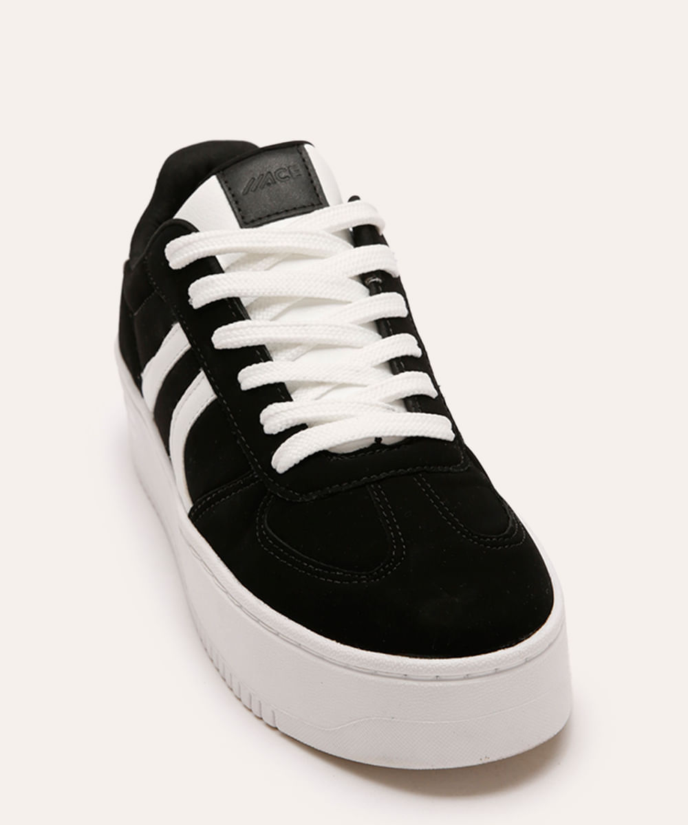 tênis casual de suede flatform preto