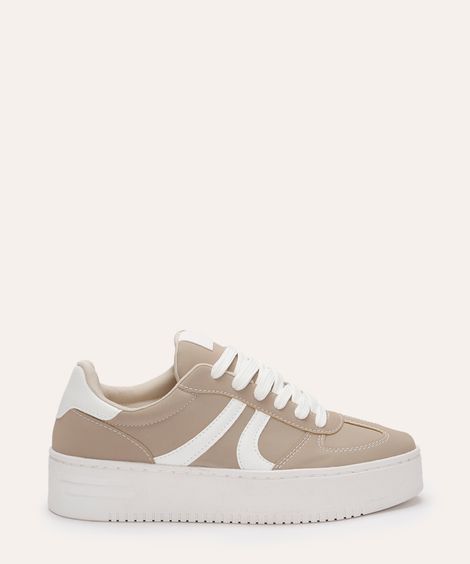 tênis casual de suede flatform bege