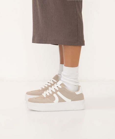 tênis casual de suede flatform bege