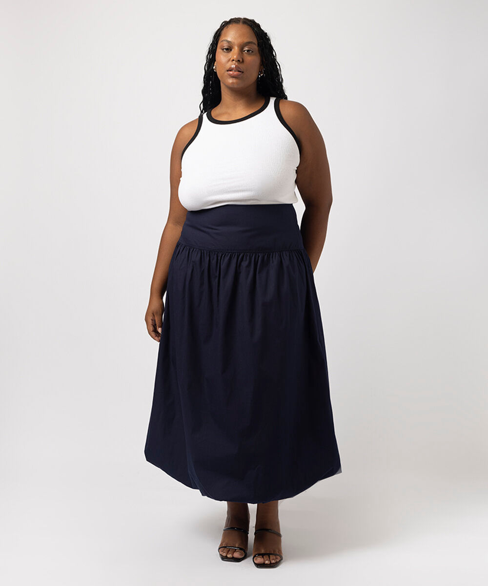 saia midi de balonê plus size azul