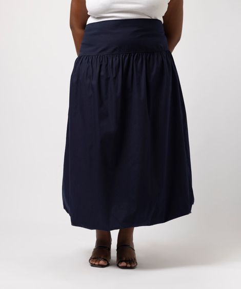 saia midi de balonê plus size azul